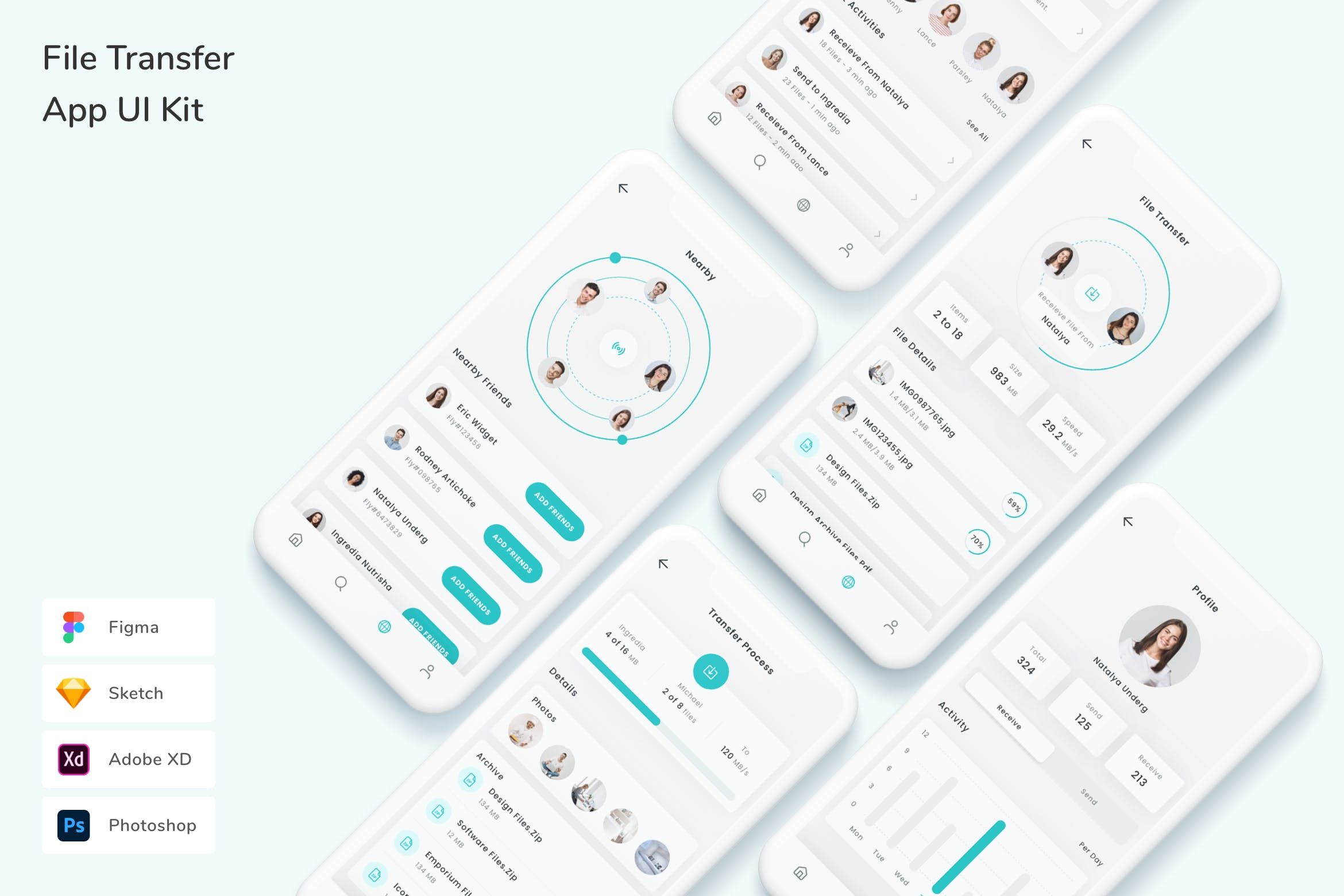 文件传输移动应用UI设计套件 File Transfer App UI Kit APP UI sucaiwan.com