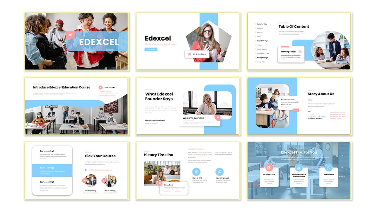 教育机构演示PPT幻灯片模板下载 Edexcel Education Presentation PowerPoint Template 幻灯图表 sucaiwan.com