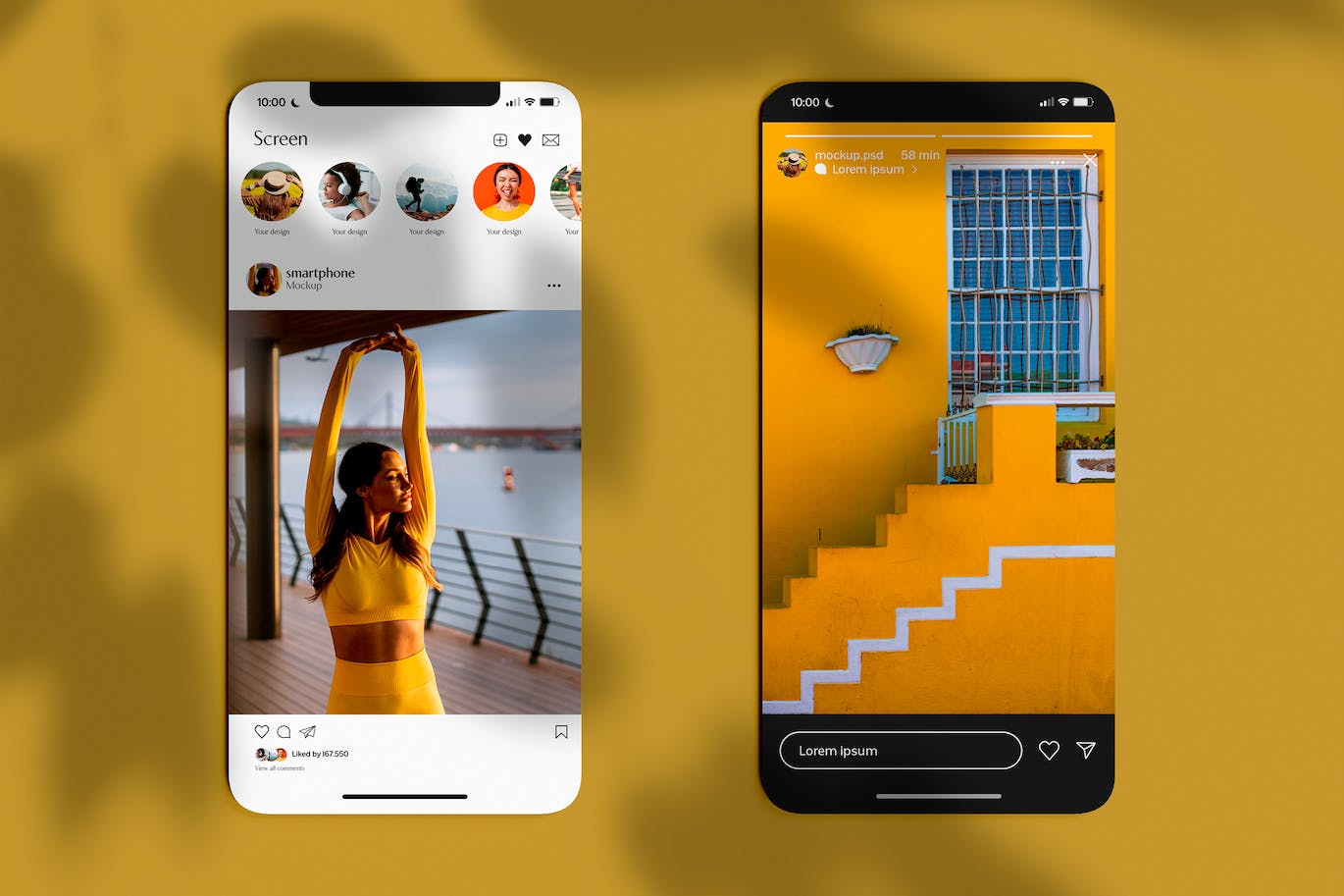 智能手机屏幕社交页面展示样机psd模板 Smartphone with Social Media Presentation Mockup 样机素材 sucaiwan.com