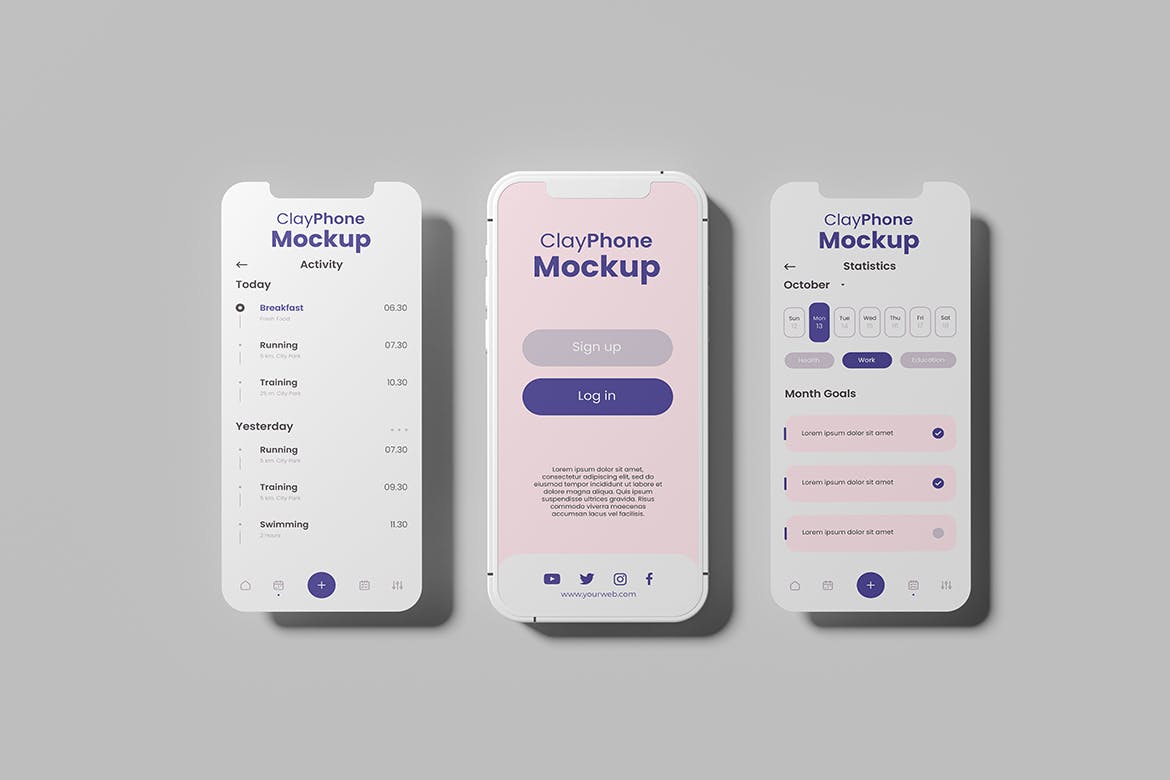 粘土风格iPhone手机样机图 Phone Clay Mockup 样机素材 sucaiwan.com