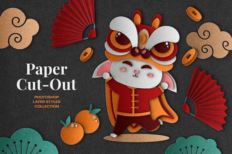 剪纸风纸张纹理PS图层样式 图片素材 sucaiwan.com