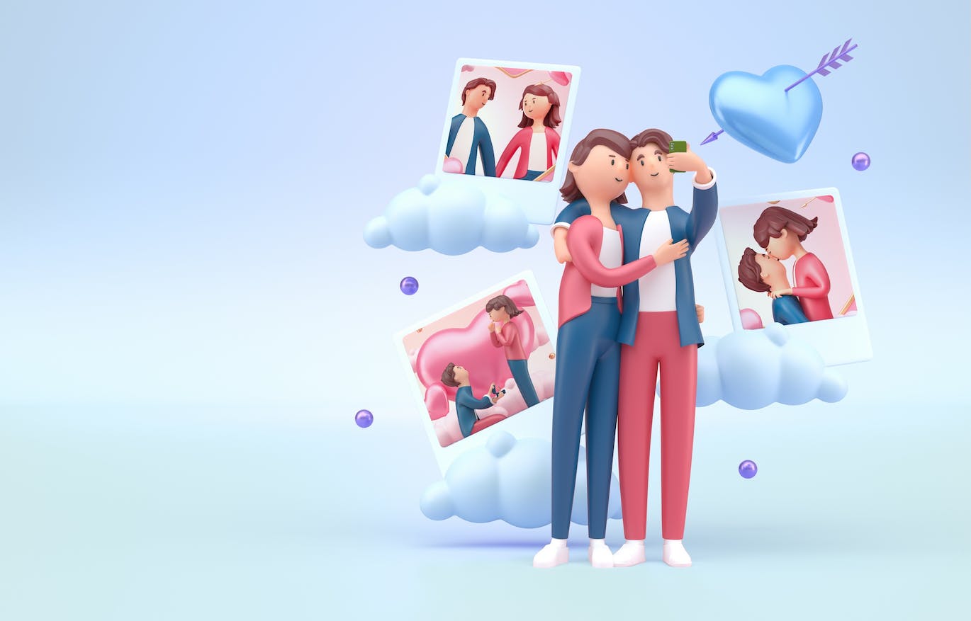 爱心情人节3D概念样机图psd素材 Set Valentine’s Day Concept Mockup 样机素材 sucaiwan.com