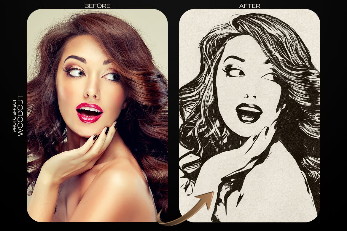 木刻印刷PS照片效果模板 Woodcut Printing Photoshop Effect 插件预设 sucaiwan.com