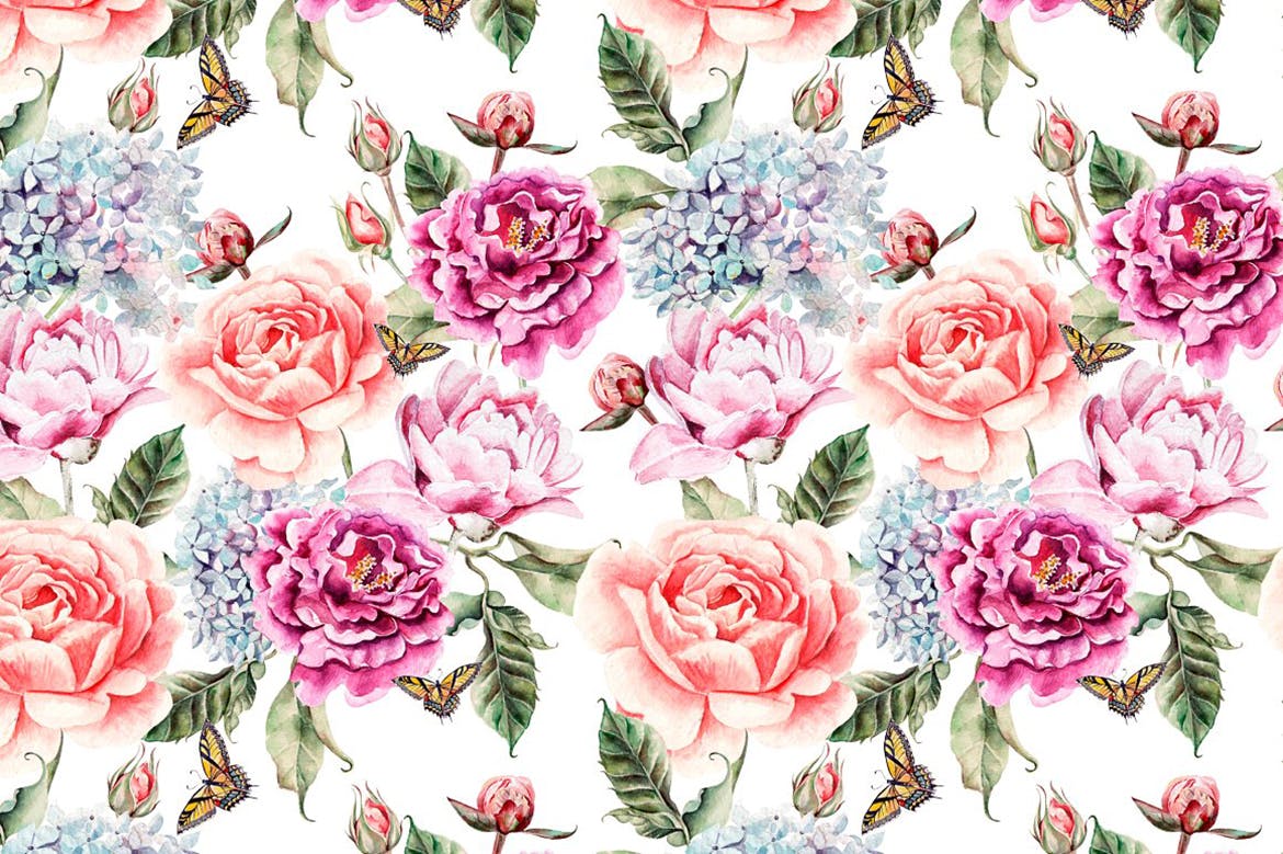 手绘设计水彩花朵图案素材 Hand Drawn Watercolor PATTERNS 图片素材 sucaiwan.com