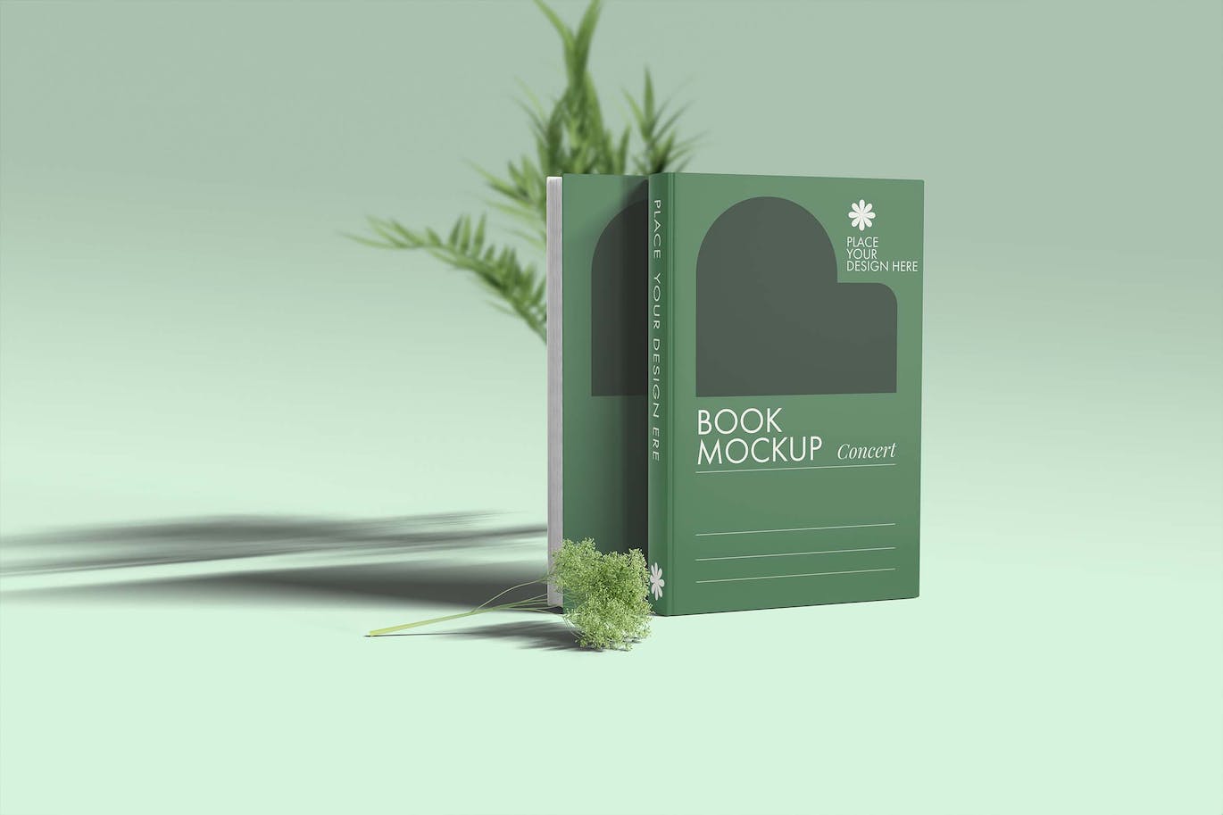 带植物装饰的书籍书皮封面展示样机图 Book Cover Mockup with Plant Ornament 样机素材 sucaiwan.com