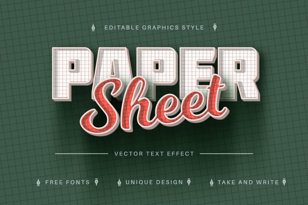 复古网格矢量文字效果字体样式 Retro School – Editable Text Effect, Font Style 插件预设 sucaiwan.com