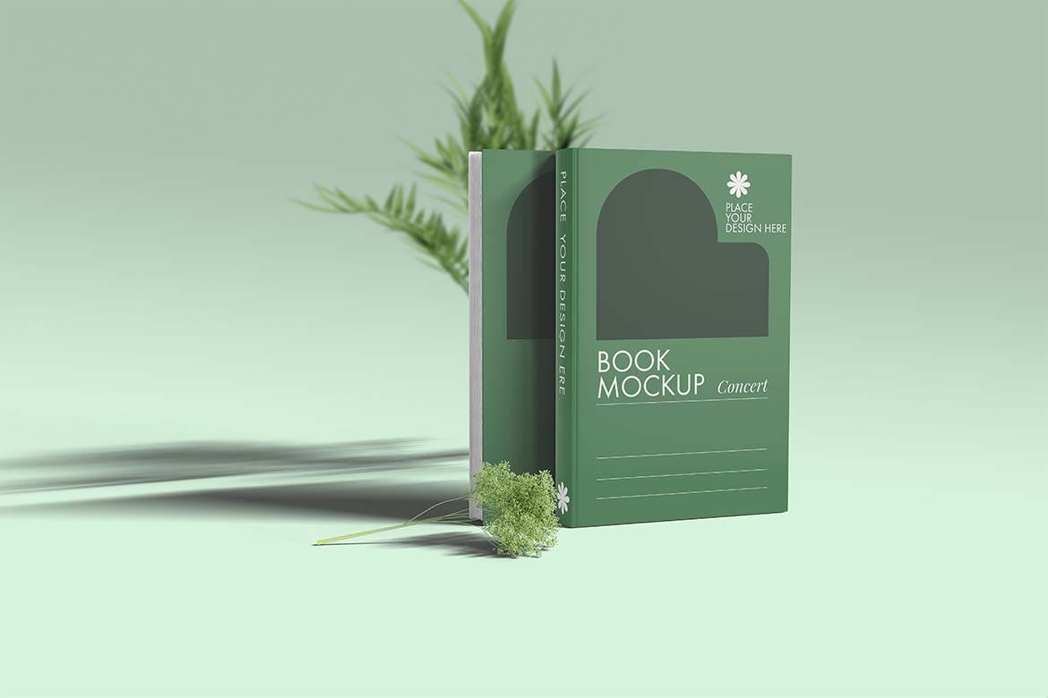 带植物装饰的书籍书皮封面展示样机图 Book Cover Mockup with Plant Ornament 样机素材 sucaiwan.com