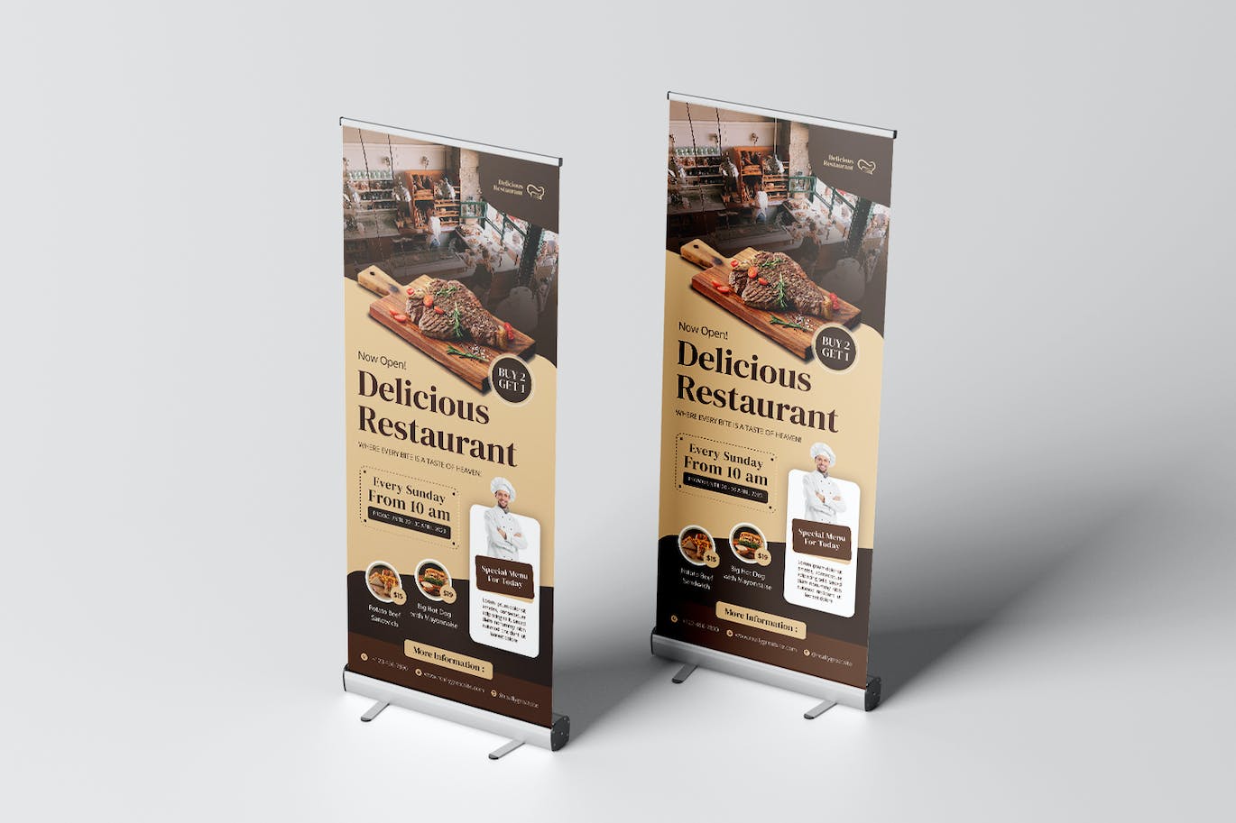 美味餐厅易拉宝模板 Delicious Resto Roll Up Banner 样机素材 sucaiwan.com
