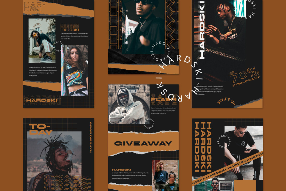 黑金暗色撕纸错版竖屏社交文字PSD模板 Hardski – Instagram Template 设计素材 第10张-素材湾丨精选海外优质设计素材资源 黑金暗色撕纸错版竖屏社交文字PSD模板 Hardski – Instagram Template 设计素材 sucaiwan.com