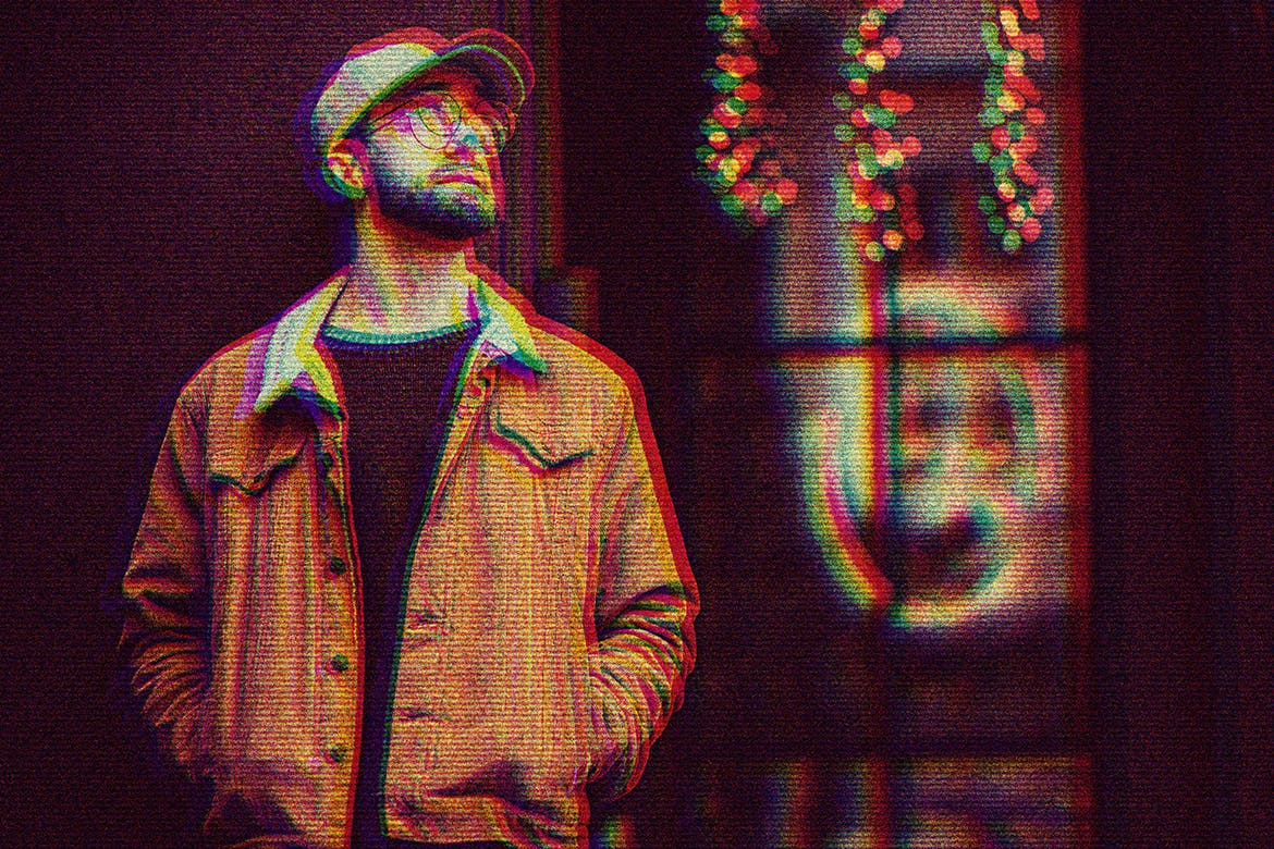 毛刺3D立体图效果照片处理PS动作 Glitch 3D Anaglyph Photoshop Action 插件预设 sucaiwan.com