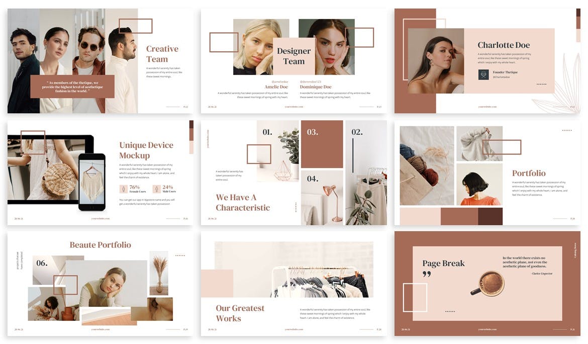 简洁美观时尚Google幻灯片模板素材 Thetique – Fashion Google Slides Template 幻灯图表 sucaiwan.com