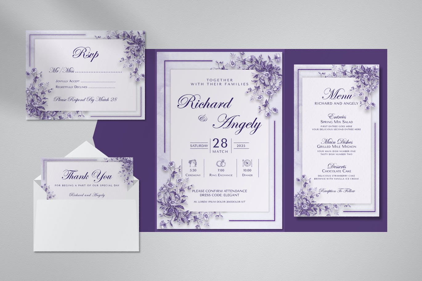 极简主义婚礼邀请函套装模板 Minimalist Wedding Invitation 设计素材 sucaiwan.com