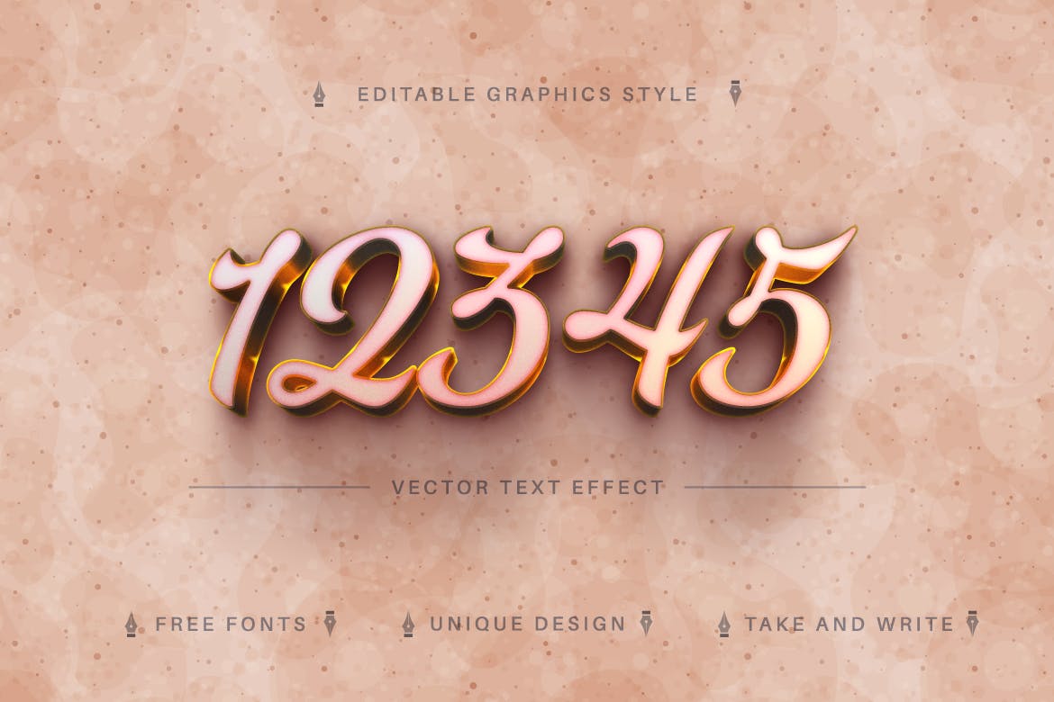 情人节亮金色矢量文字效果字体样式 Valentine Gold – Editable Text Effect, Font Style 插件预设 sucaiwan.com