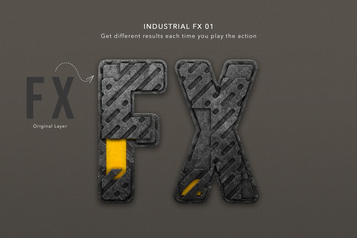 金属工业元素文本效果处理PS动作 Industrial Layer and Text Effect Photoshop Action 插件预设 sucaiwan.com