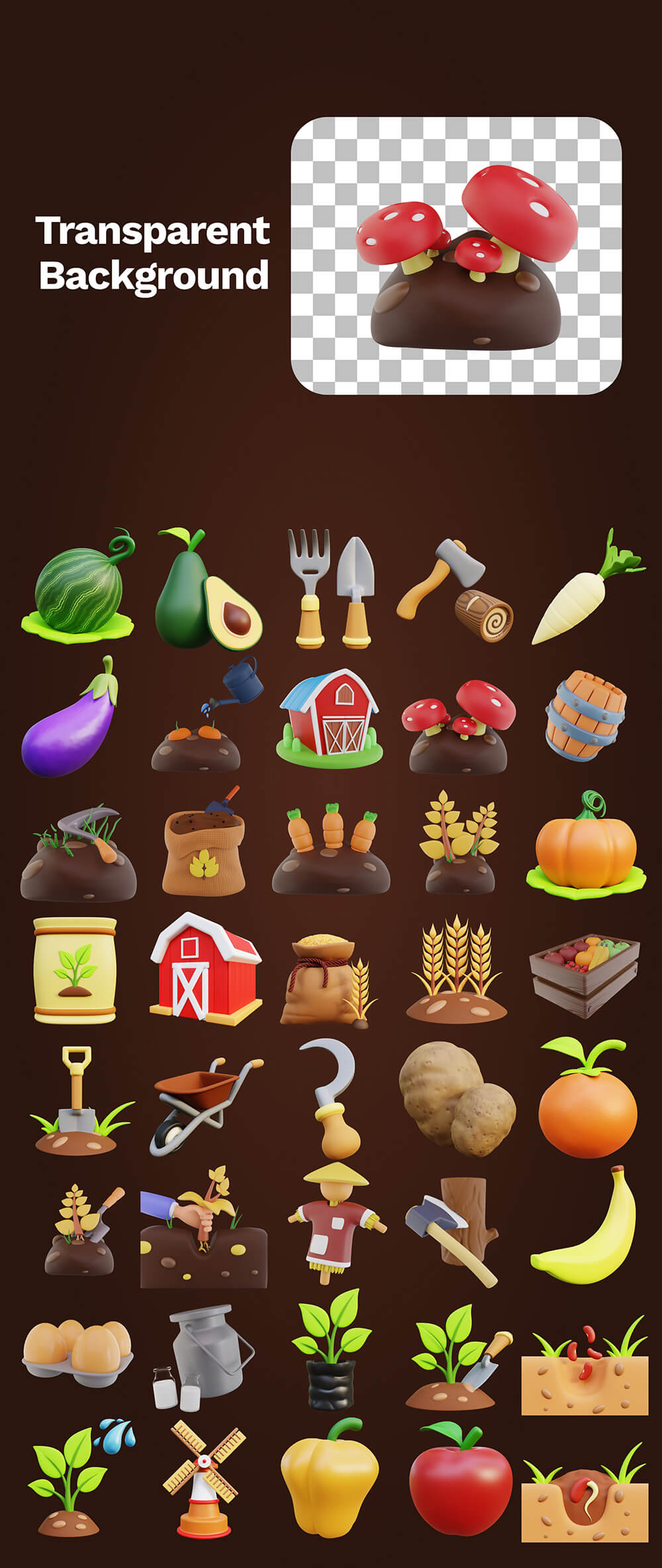 3D农场和农业图标插画素材 图标素材 sucaiwan.com