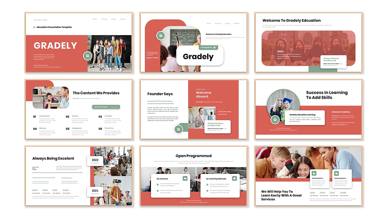 课堂教育PPT幻灯片模板下载 Gradely Education Presentation PowerPoint Template 幻灯图表 sucaiwan.com