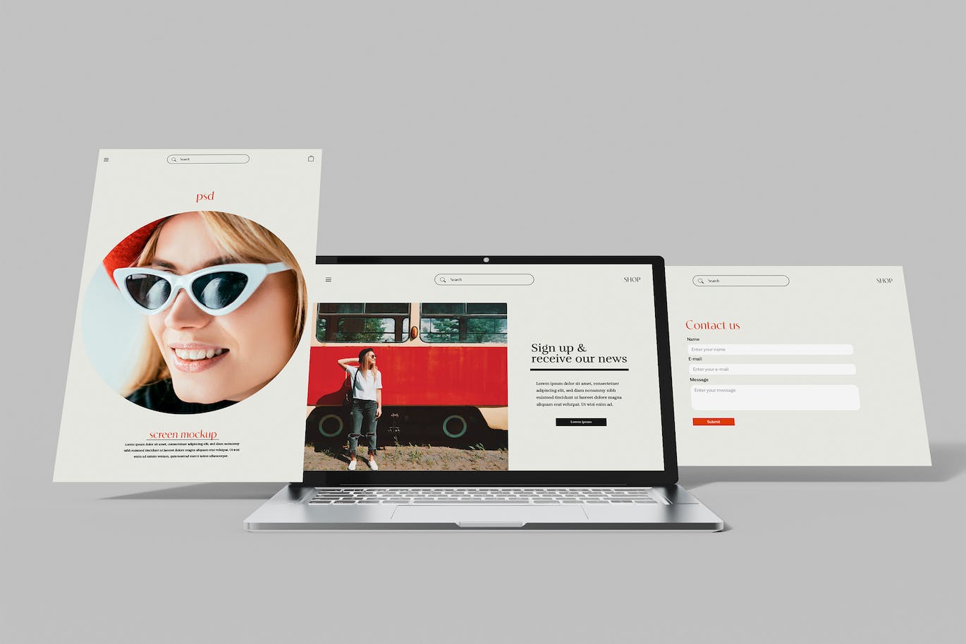 笔记本电脑与网页屏幕展示样机psd模板 Laptop with Web Page Screen Mockup 样机素材 sucaiwan.com