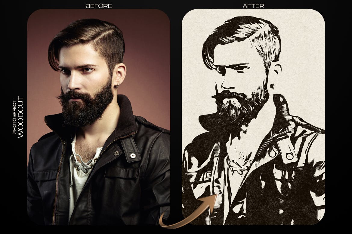 木刻印刷PS照片效果模板 Woodcut Printing Photoshop Effect 插件预设 sucaiwan.com