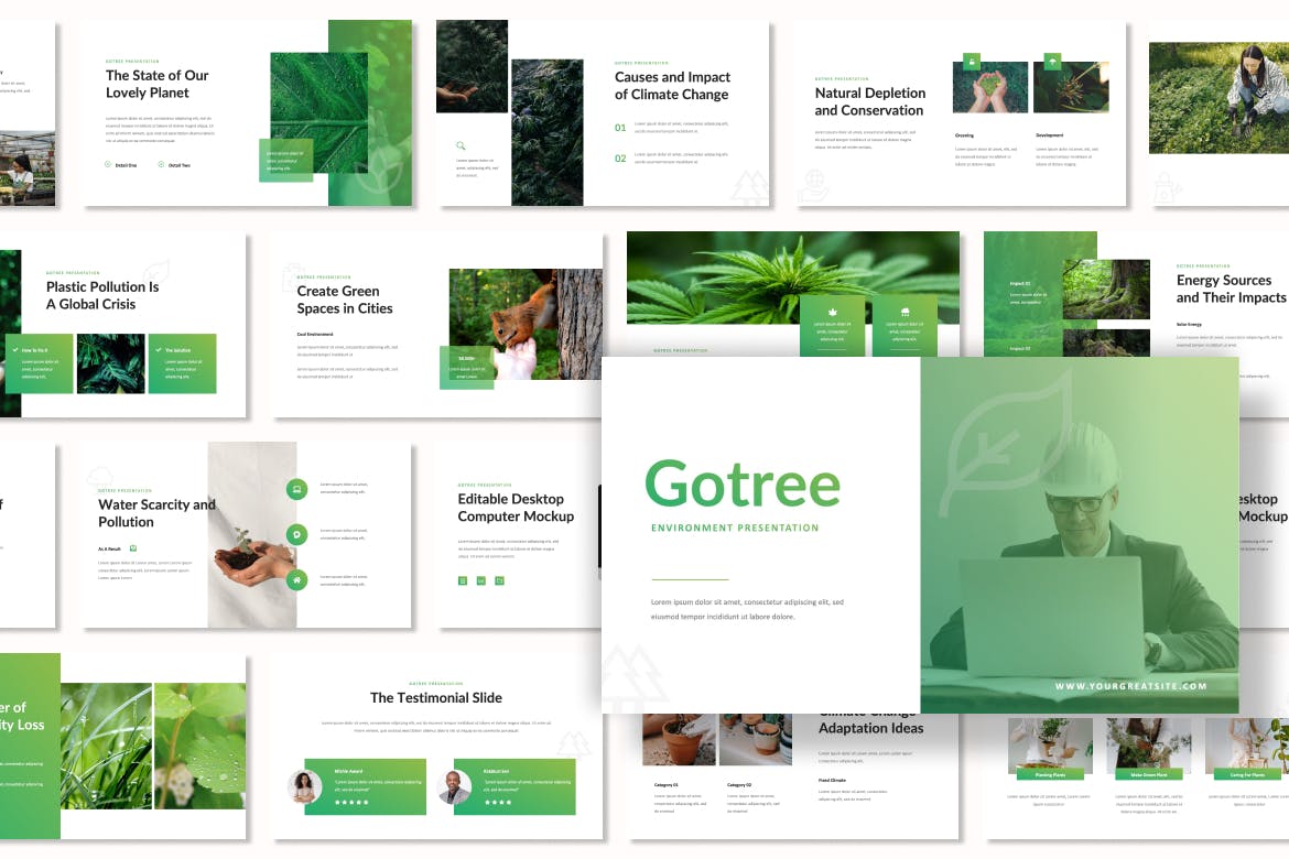 绿色生态环境PPT幻灯片模板素材 Gotree – Environment Presentation PowerPoint 幻灯图表 sucaiwan.com