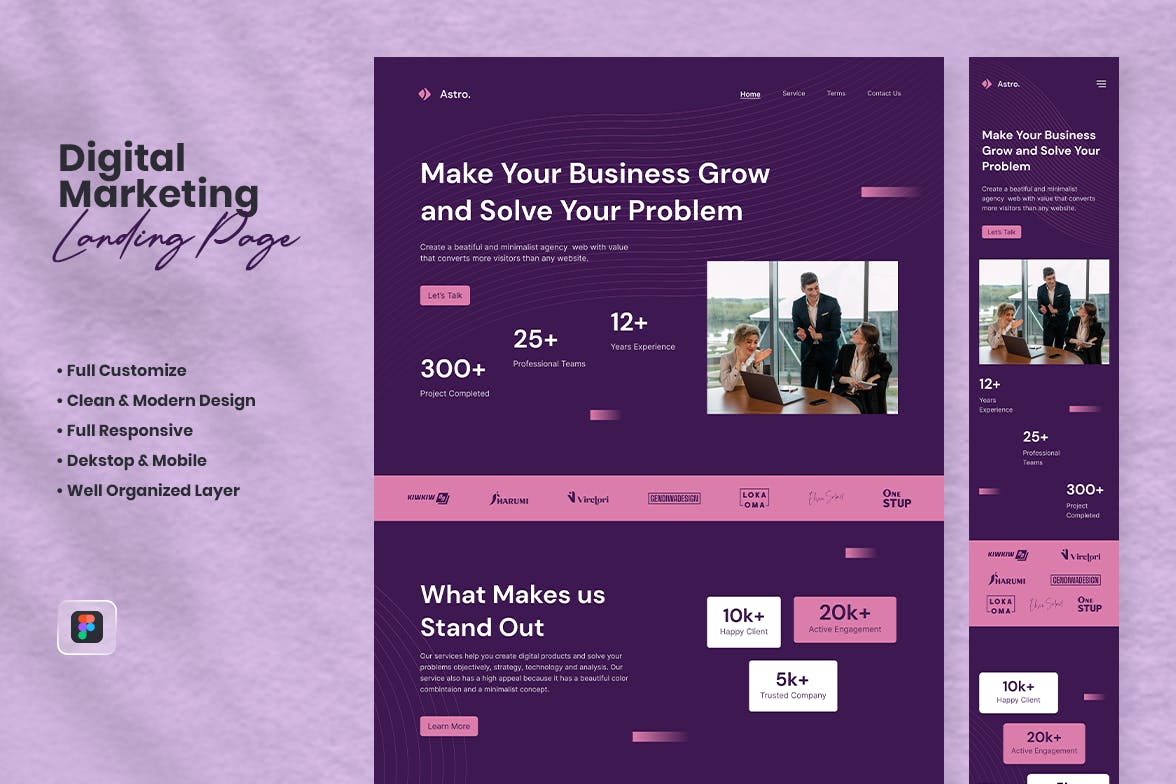 市场营销网站着陆页设计模板 Digital Marketing Landing Page – Astro APP UI sucaiwan.com