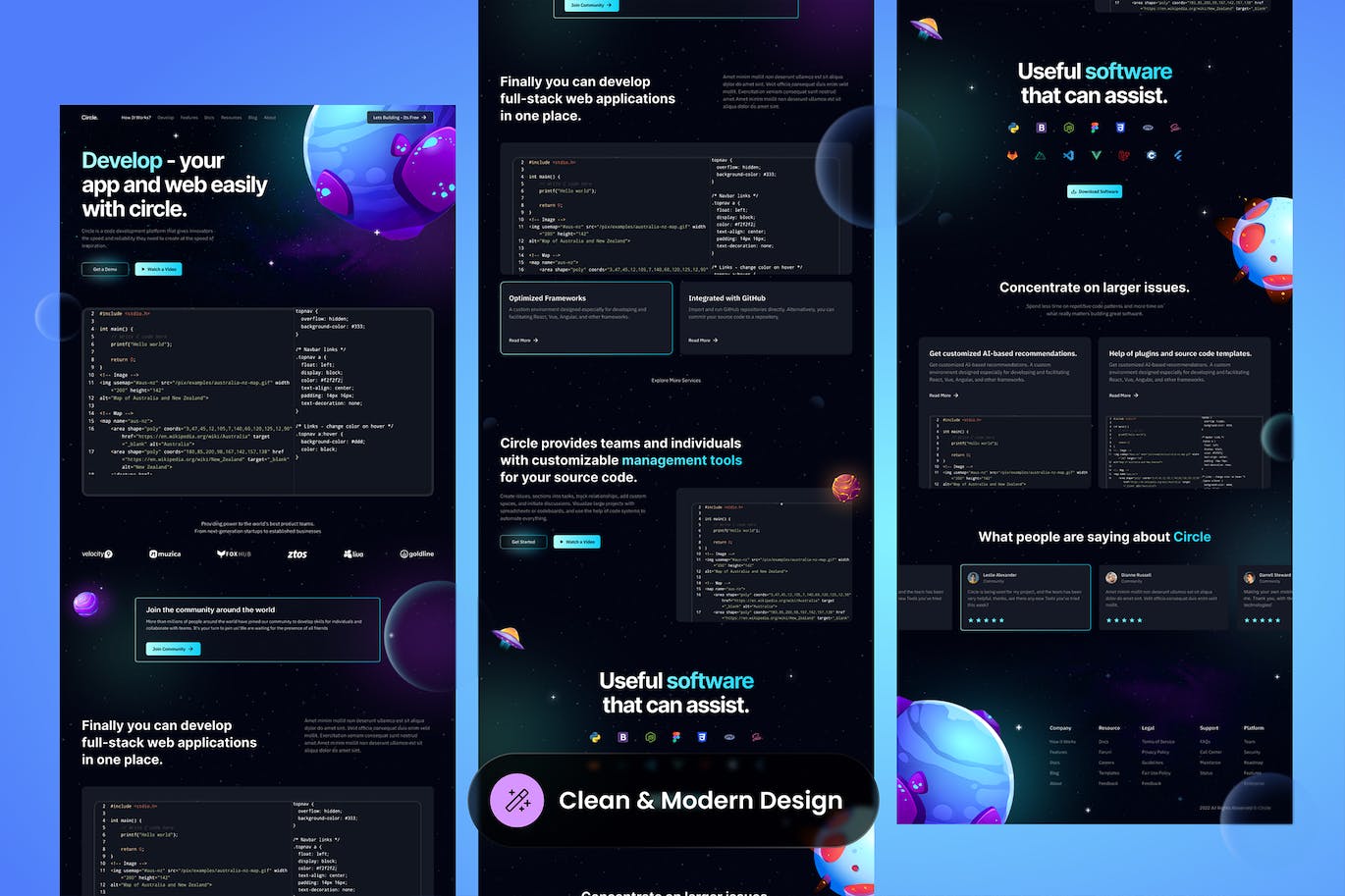技术开发网站着陆页设计模板 Circle – Development Landing Page APP UI sucaiwan.com