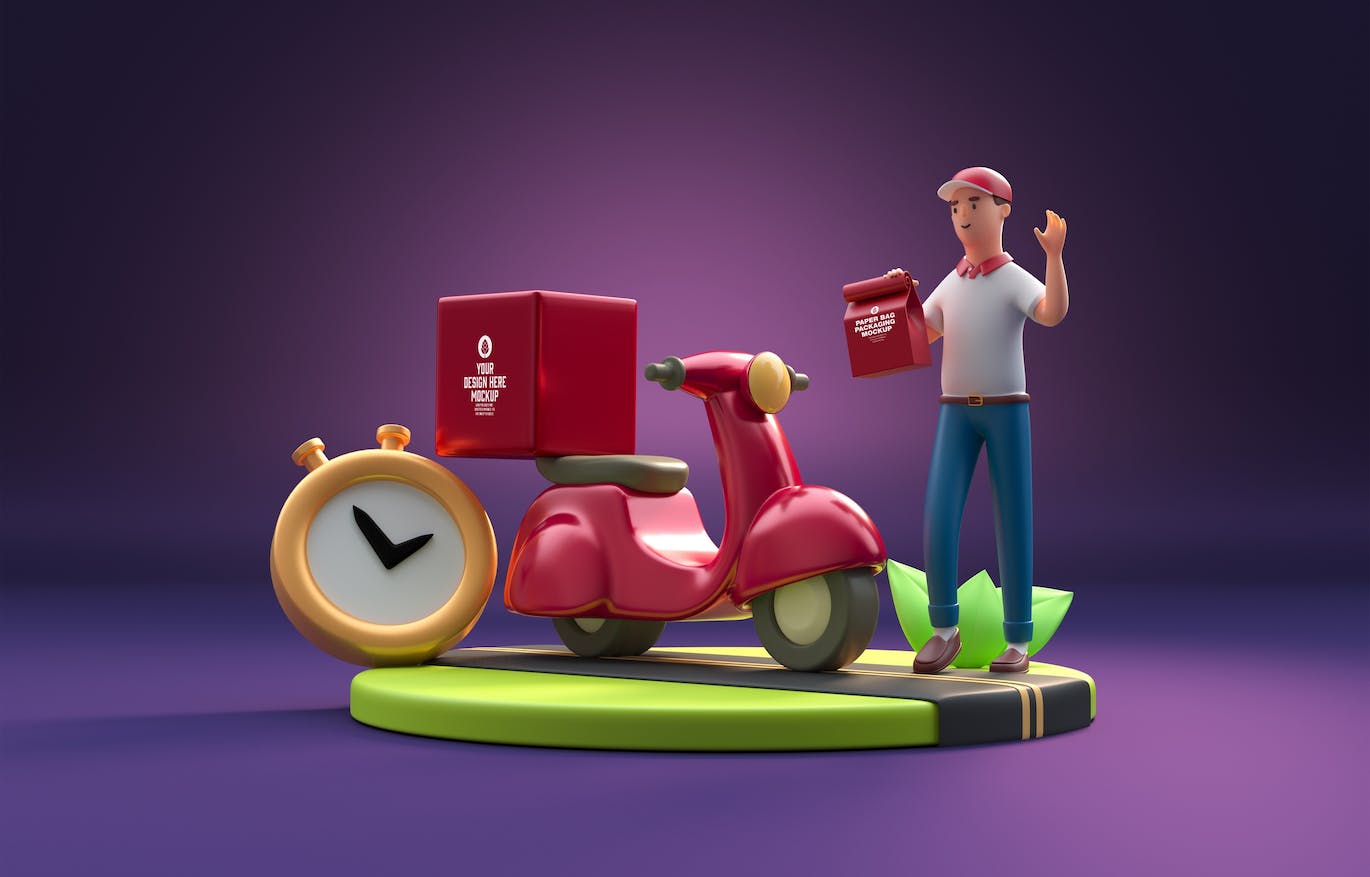 食品交付配送外卖品牌样机图psd素材 Set Fast Delivery Food Concept Mockup 样机素材 sucaiwan.com