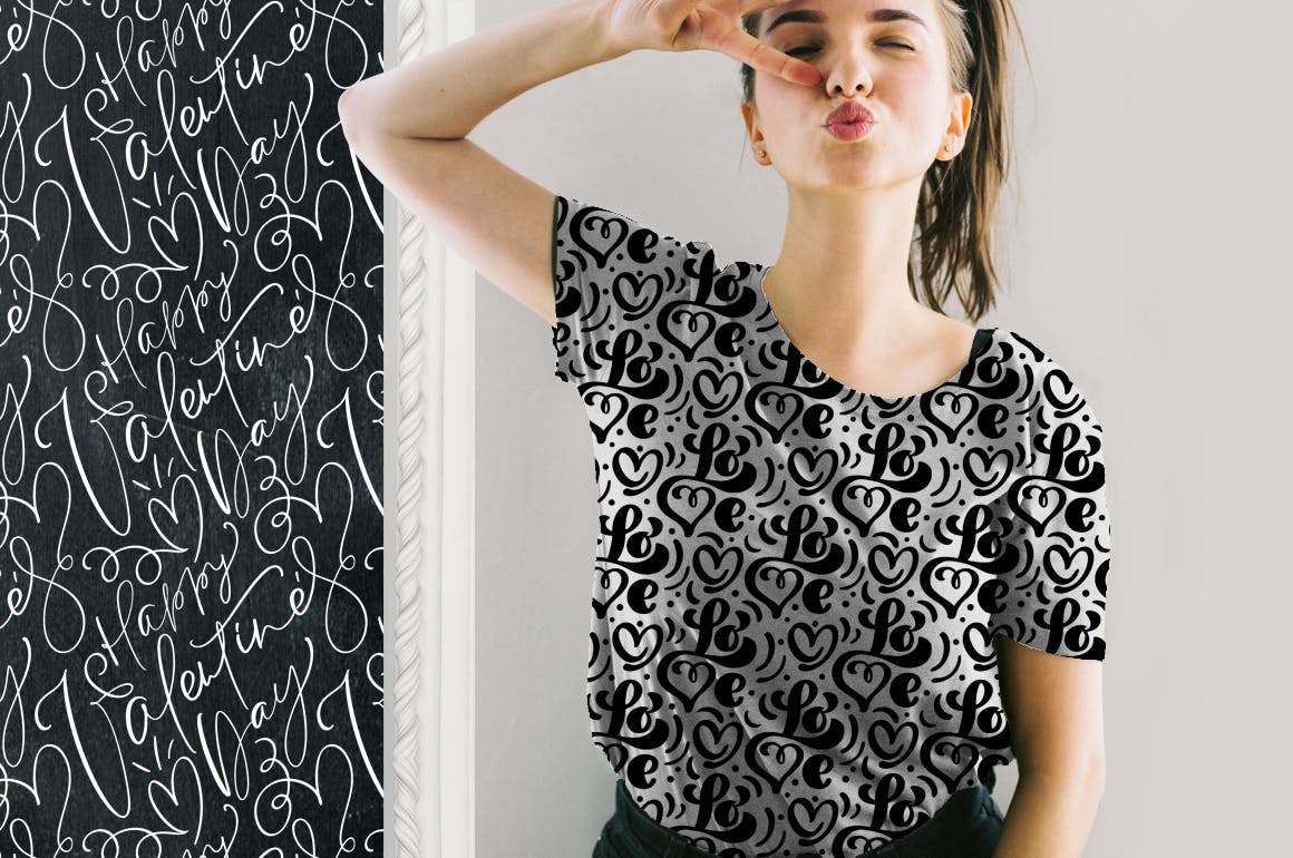 情人节爱心手绘无缝图案 Valentine`s Hand Drawn Seamless Patterns 图片素材 sucaiwan.com
