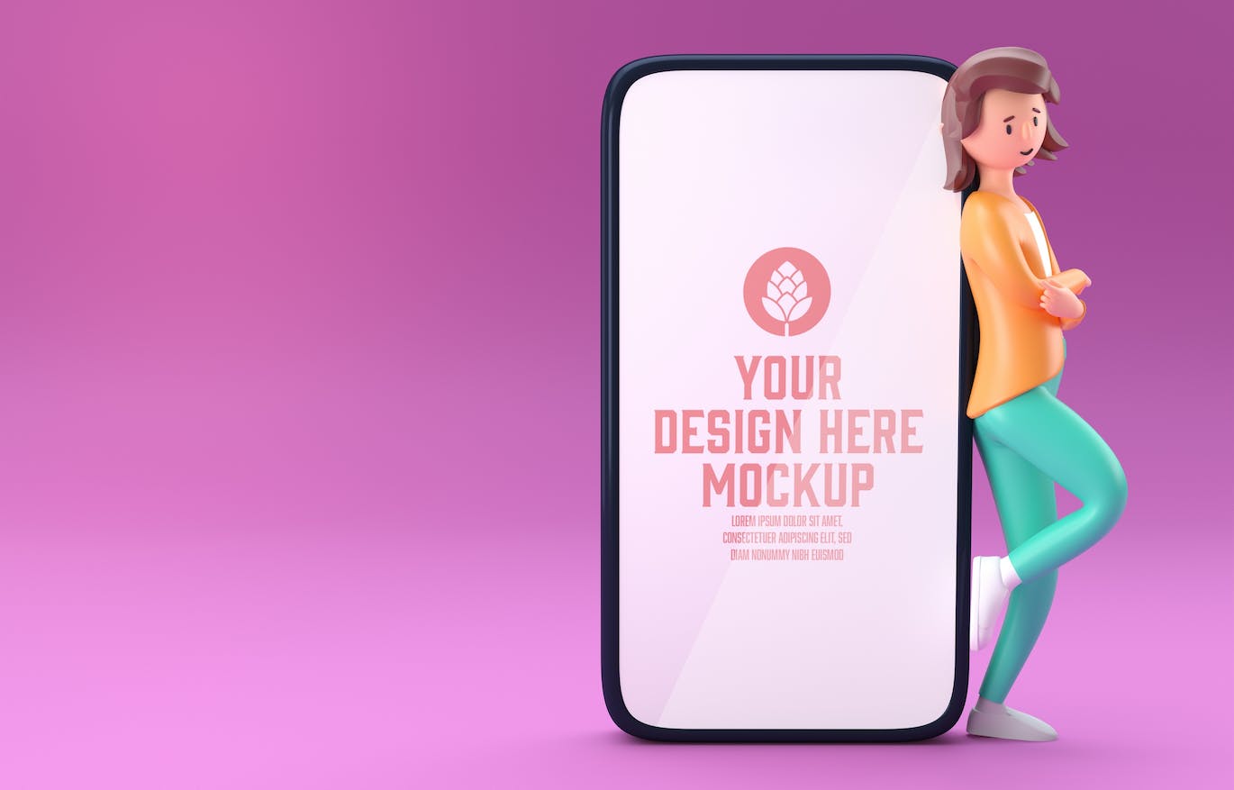 3D角色白板&手机屏幕展示样机图psd素材 Set People with white Board and Mobile Mockup 样机素材 sucaiwan.com