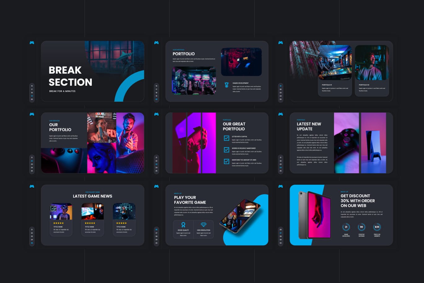 游戏工作室Powerpoint模板下载 Everwork – Gaming Studio PowerPoint Template 幻灯图表 sucaiwan.com