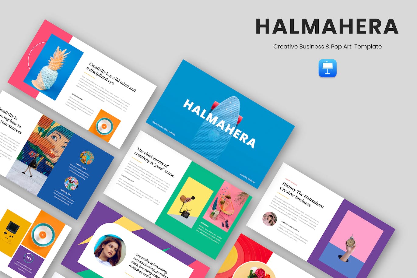 创意&波普艺术Keynote幻灯片设计模板 Halmahera – Creative & Pop Art Keynote 幻灯图表 sucaiwan.com