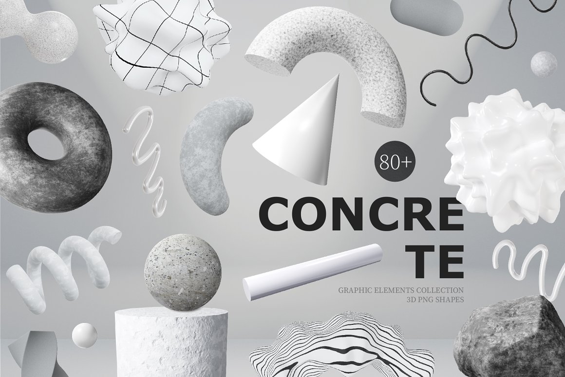 80个野兽派黑白3D几何雕塑粗野摇滚形状设计素材包 Concrete Brutal 3D Shapes graphics 图片素材 第1张-素材湾丨精选海外优质设计素材资源 80个野兽派黑白3D几何雕塑粗野摇滚形状设计素材包 Concrete Brutal 3D Shapes graphics 图片素材 sucaiwan.com