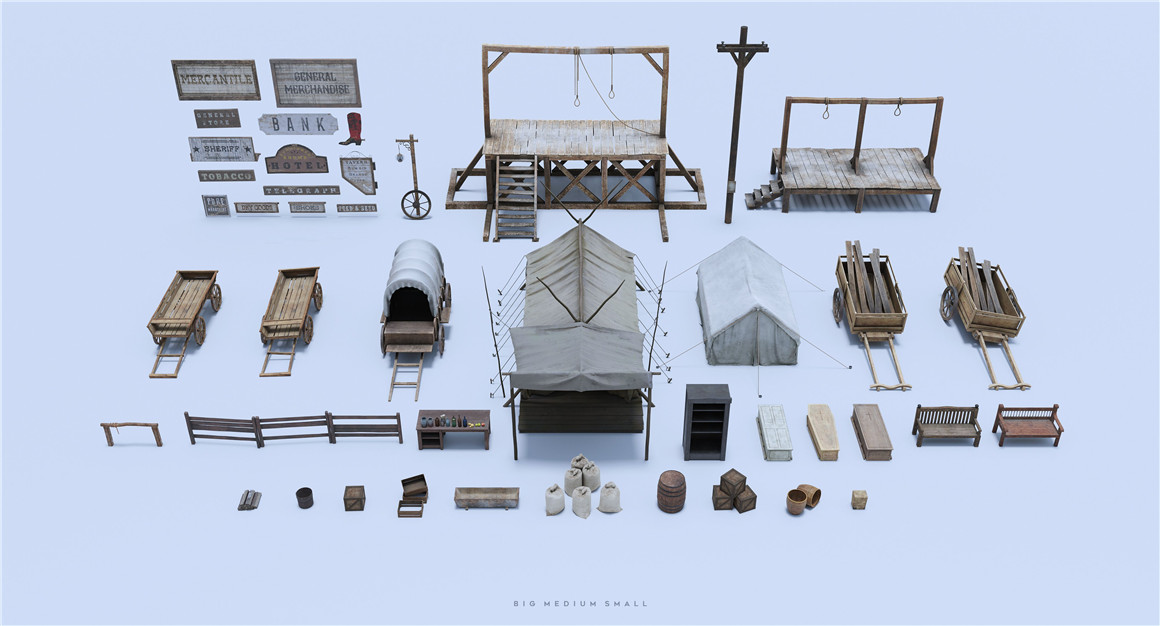 Blender模型：狂野西部牛仔人物马匹房屋建筑骑道具3D模型捆绑包 BuildingsBigMediumSmall - WildWest Collection Bundle 影视音频 sucaiwan.com