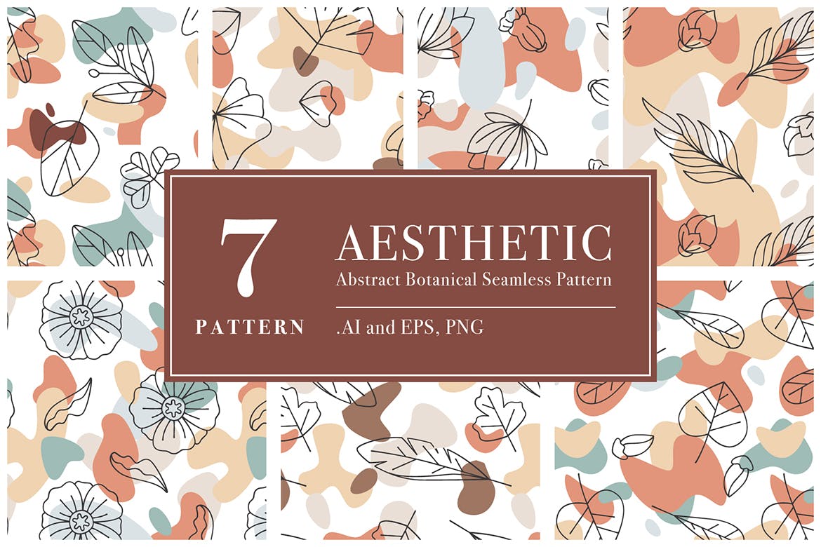 美学抽象植物无缝图案 Aesthetic Abstract Botanical Seamless Pattern 图片素材 sucaiwan.com