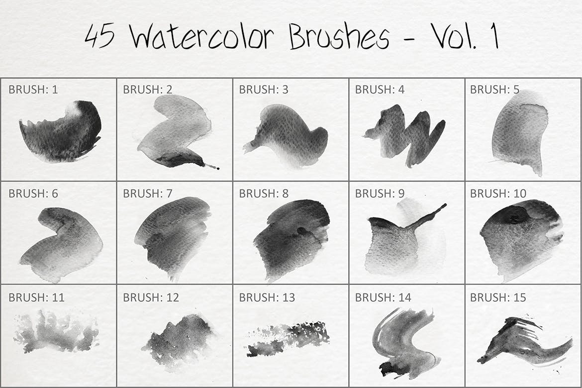 45个水墨水彩ps笔刷v1 45 Watercolor Brushes – Vol. 1 笔刷资源 sucaiwan.com