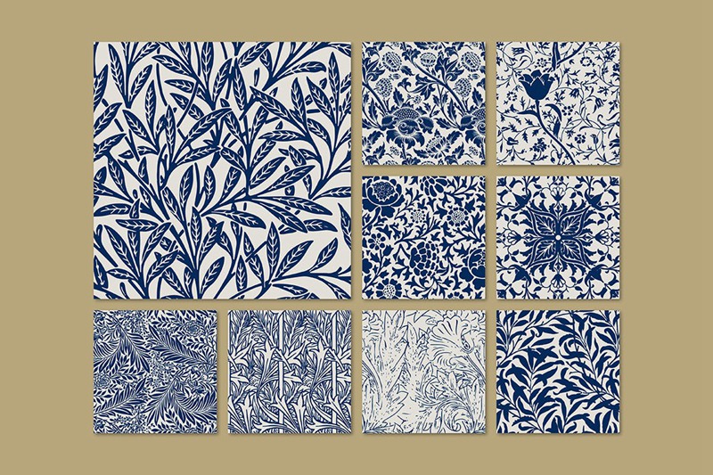 复古叶子无缝图案背景合集 Vintage leaf seamless pattern background set 图片素材 sucaiwan.com