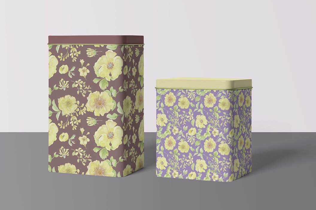 阳光黄色花卉水彩图案 Sunshine Yellow Watercolor Patterns 图片素材 sucaiwan.com