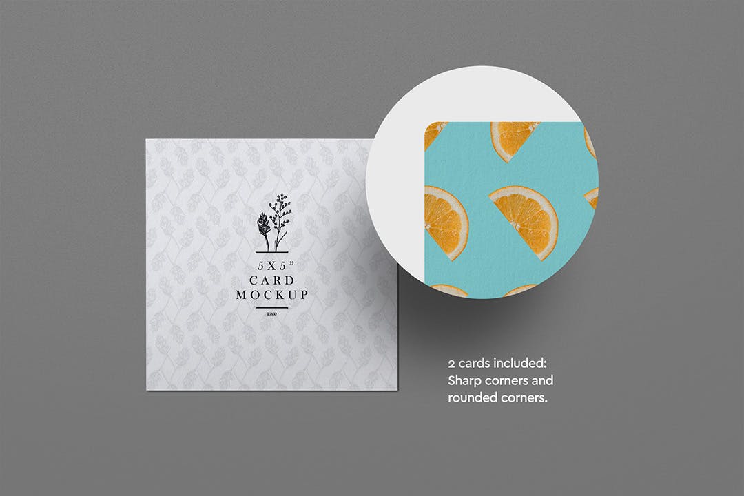 5 x 5″尖锐&圆角卡片样机psd模板 5 x 5″ Card Mockup Sharp Rounded Corners 样机素材 sucaiwan.com