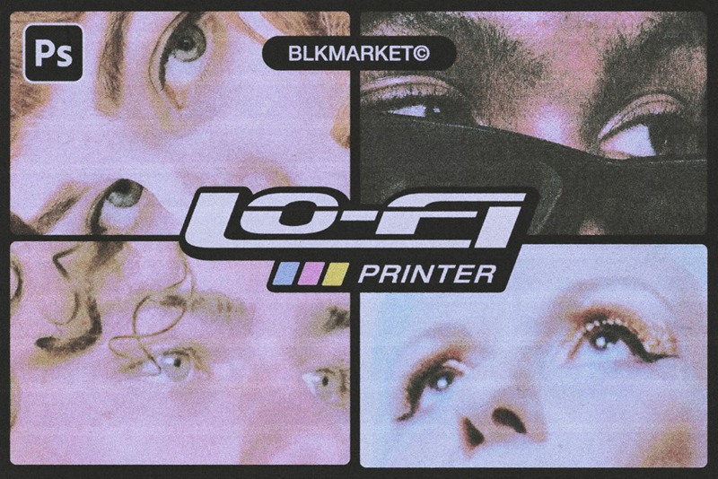 Blkmarket 80年代复古杂志低保真度打印效果套件PSD样机 Lo-Fi Printer 样机素材 sucaiwan.com