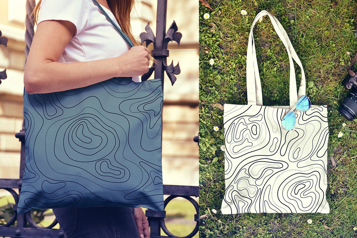 地貌地形无缝装饰图案 Seamless Pattern Topographic Map 图片素材 sucaiwan.com