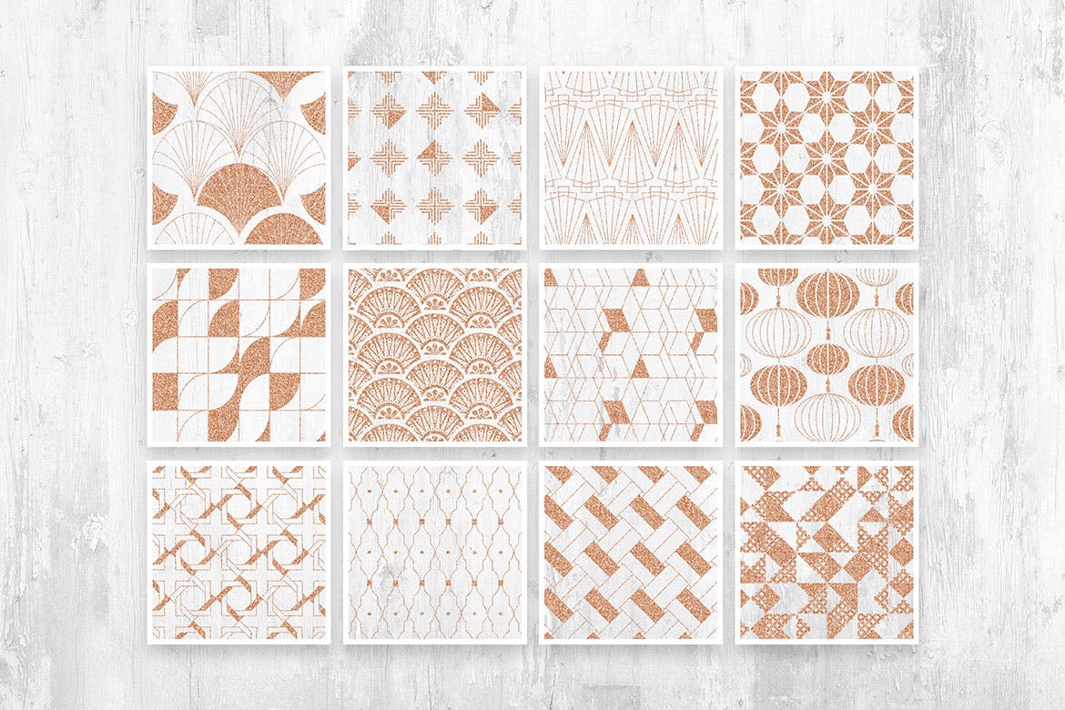 亚洲装饰：无缝装饰艺术图案系列 Asian Deco: Seamless Art Deco Patterns Collection 图片素材 sucaiwan.com