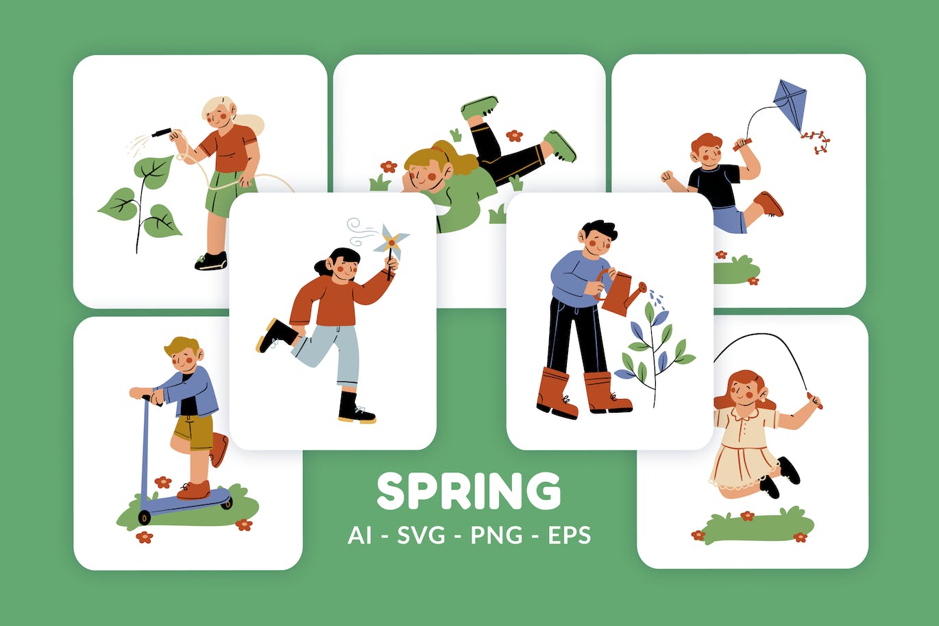 春天人物场景矢量插画 Spring Vector Illustration 设计素材 sucaiwan.com