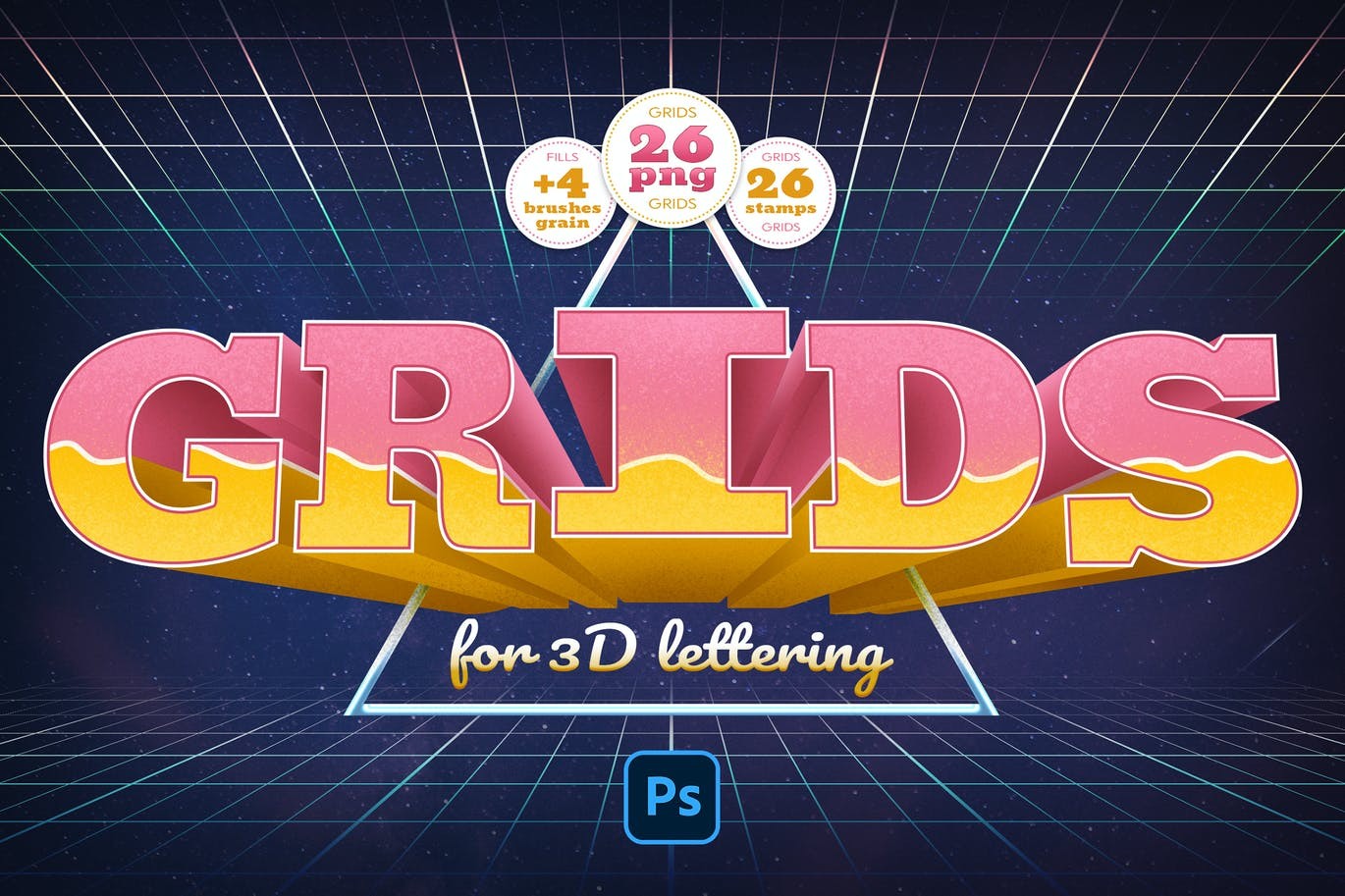 3D字体辅助网格PS笔刷套装 笔刷资源 sucaiwan.com