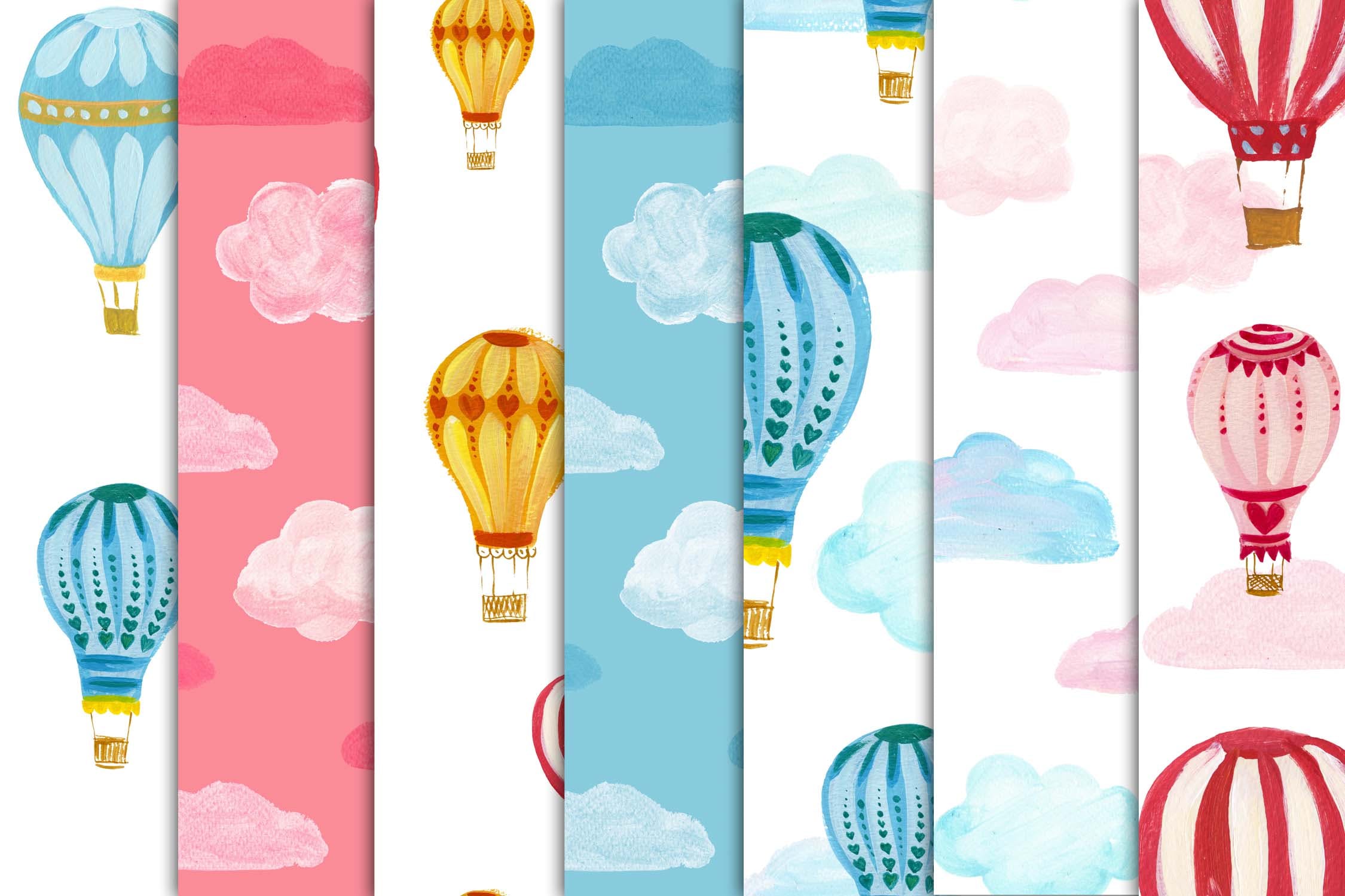 热气球剪贴画和图案集 Hot Air Balloons clipart & pattern set 图片素材 sucaiwan.com