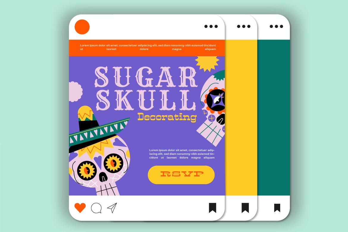扁平设计骷髅头墨西哥矢量插画集 Pink Flat Design Skull Mexican Illustration Set 设计素材 sucaiwan.com