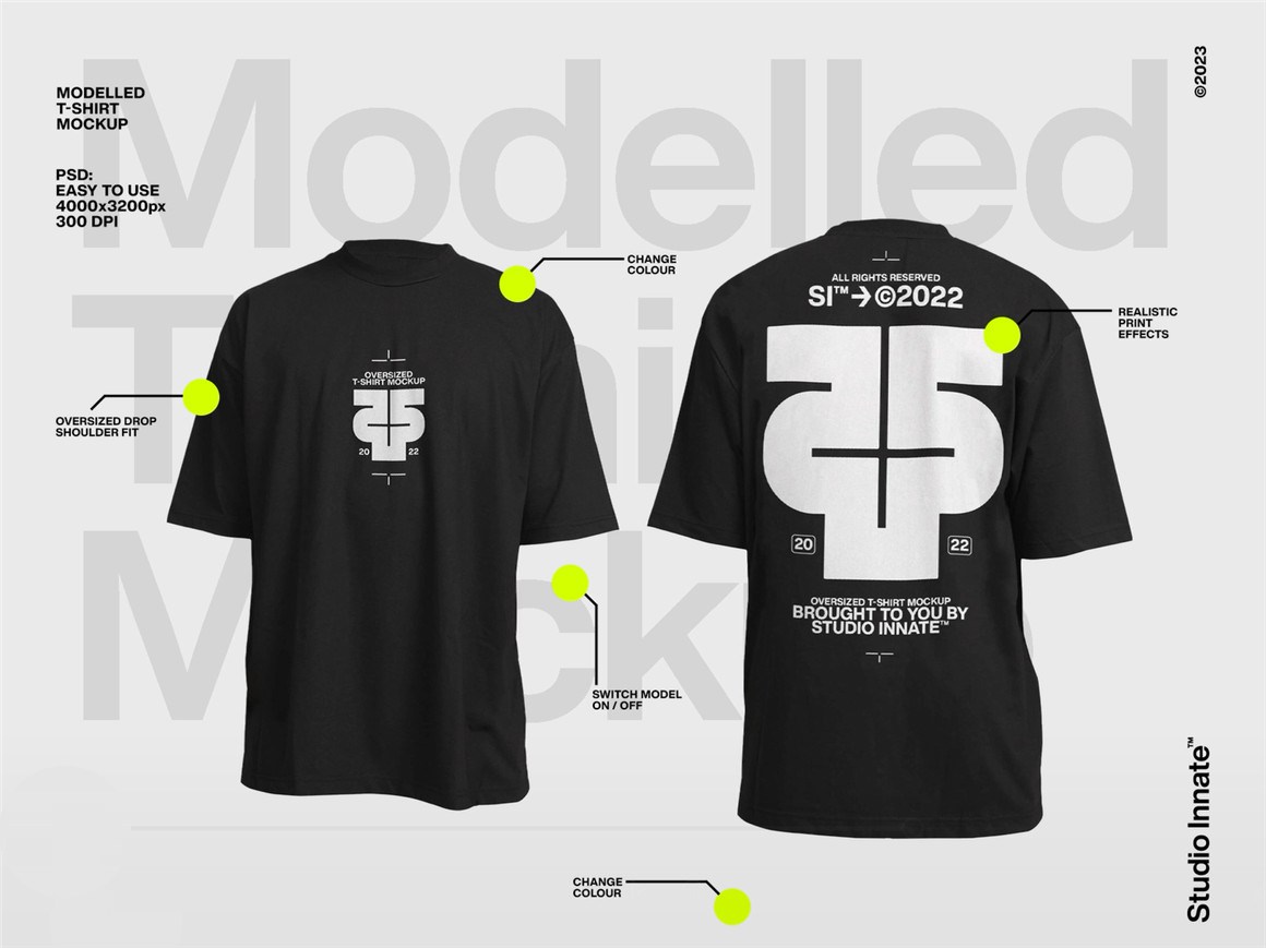 Studio Innate 高级工艺街头服饰品牌展示大码T恤PSD样机模板 Oversized Modelled T-Shirt Mockup 样机素材 sucaiwan.com