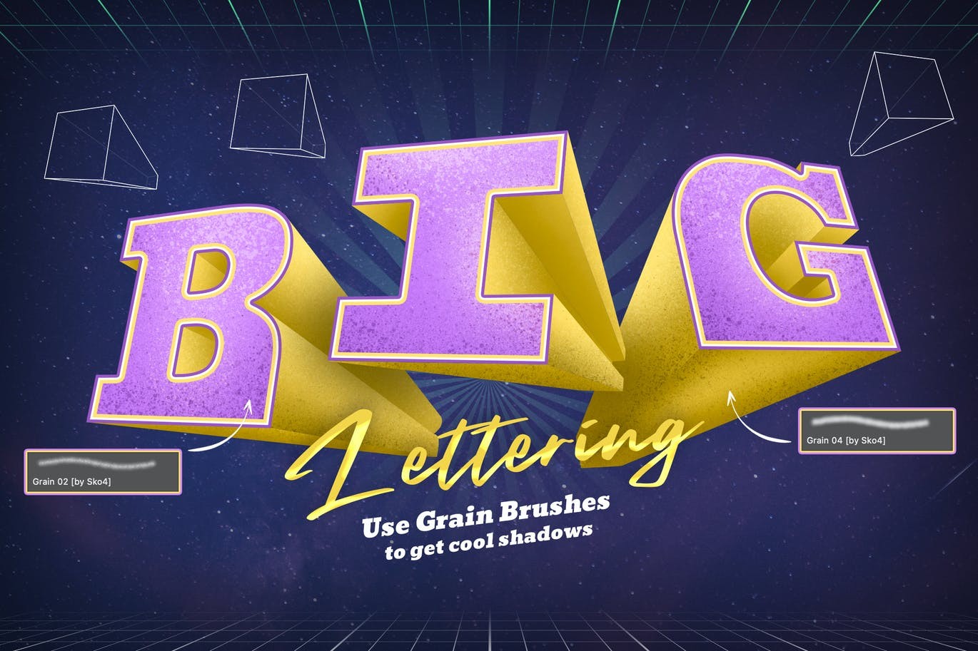 3D字体辅助网格PS笔刷套装 笔刷资源 sucaiwan.com