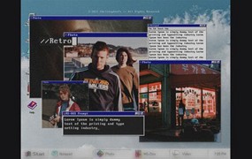 AE模板：复古计算机系统WIN95风格图标弹窗元素动画