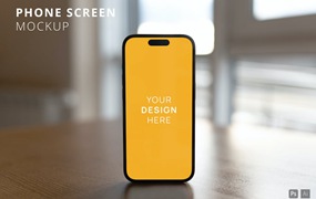 虚化场景iPhone 14 Pro手机样机图 iPhone 14 Pro on the Office Table Mockup
