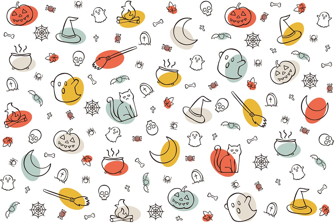 万圣节元素无缝图案背景 Halloween Seamless Pattern 图片素材 sucaiwan.com