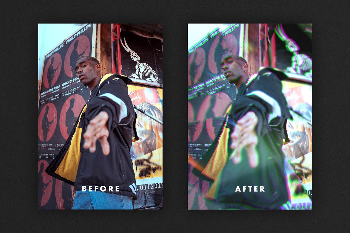 时尚迷幻故障风扭曲损坏错位玻璃碎片棱镜折射照片图像滤镜PS样机特效模板 Prismatic Photo Effect 样机素材 sucaiwan.com